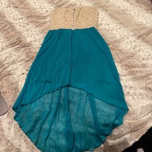 Deb Juniors dress zip up lace top in front teal bottom size S